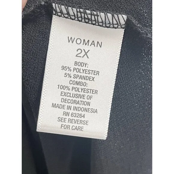 Roz & Ali Sheer Sleeve Black Blouse Witchy Dark Romantic Classic Sz 2x - Picture 4 of 5